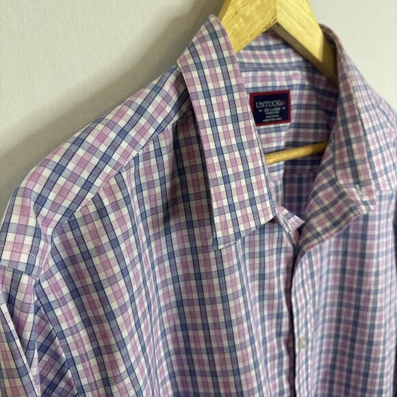 Untuckit Shirt Men’s 2XL Red Blue Plaid Long Sleeve Button Up Cotton - Picture 4 of 8